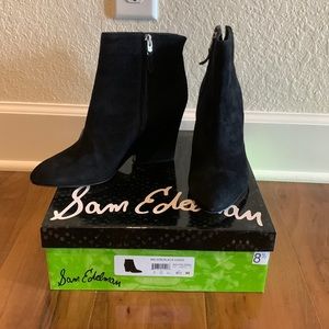 New Sam Edelman Wilson Bootie Black Suede Wedge 8.5 M Boots